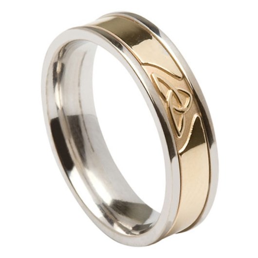 Trinity Knot White Gold Band with Yellow Gold Center - Celtic Wedding ...