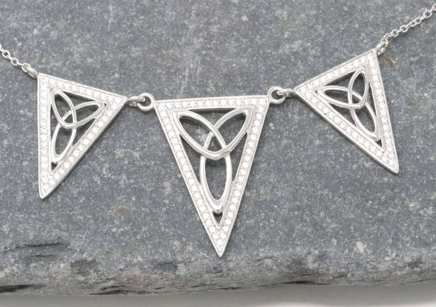 Triple Trinity Knot Silver Necklace