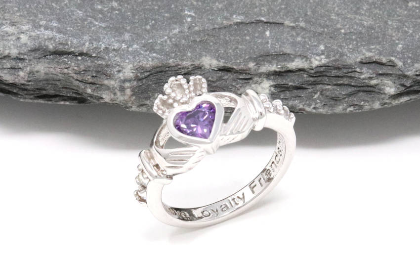 February Birthstone Claddagh Ring