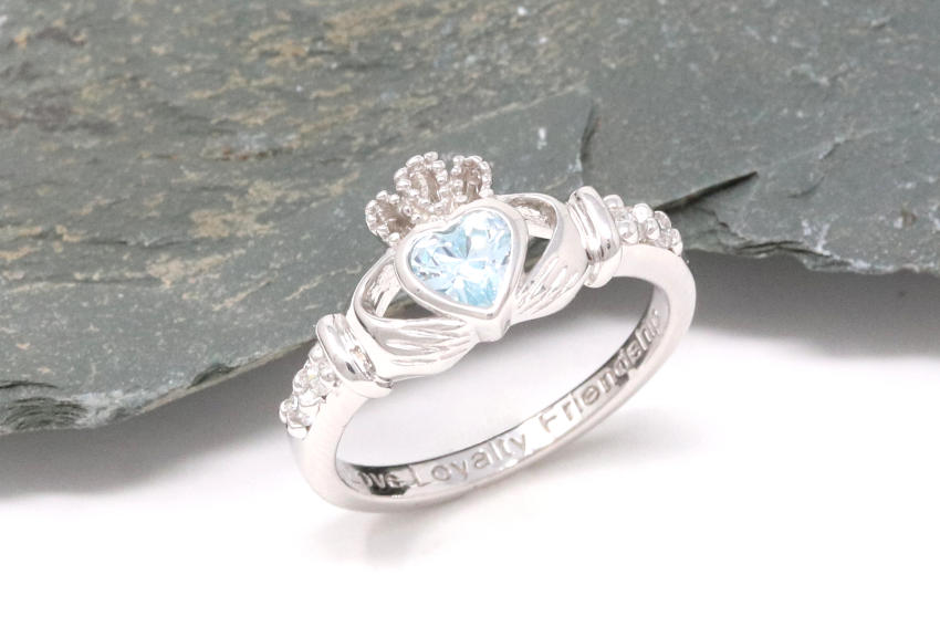 March Birthstone Claddagh Ring