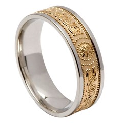 Gents Celtic Warrior White Gold Band with Yellow Gold Center