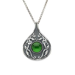 Viking Teardrop Pendant with Green Glass Stone