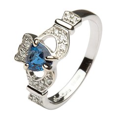 Claddagh Ring with Sapphire and Diamonds