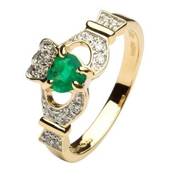 Claddagh Ring with Emerald and Diamonds