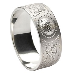 Gents Celtic Warrior Wide White Gold Wedding Band