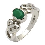 Celtic Heart Knot Green Stone Set Silver Ring