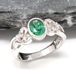 Celtic Heart Knot Green Stone Set Silver Ring