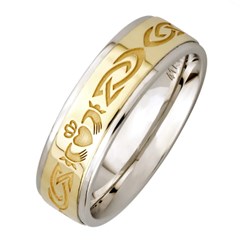 Claddagh Silver Wedding Band with Gold Center