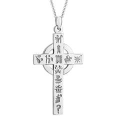 Large History Of Ireland Silver Celtic Cross Necklace
