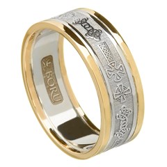 Celtic Cross Gold Wedding Ring with Trim