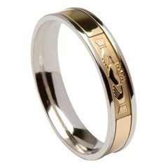 Claddagh White Gold Band with Yellow Gold Center